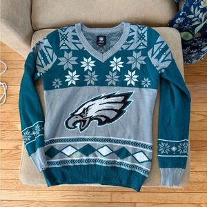 NFL Philadelphia Eagles Teal and Gray V-Neck Sweater